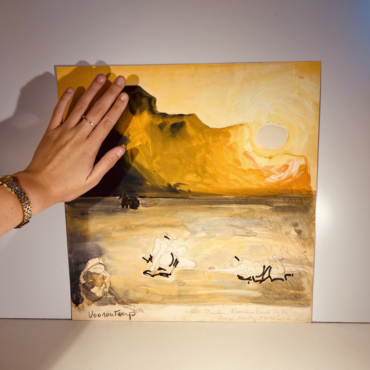 Jan Burssens, Abstract Painting, Mixed Media On Cardboard, Mid-20th Century-photo-2