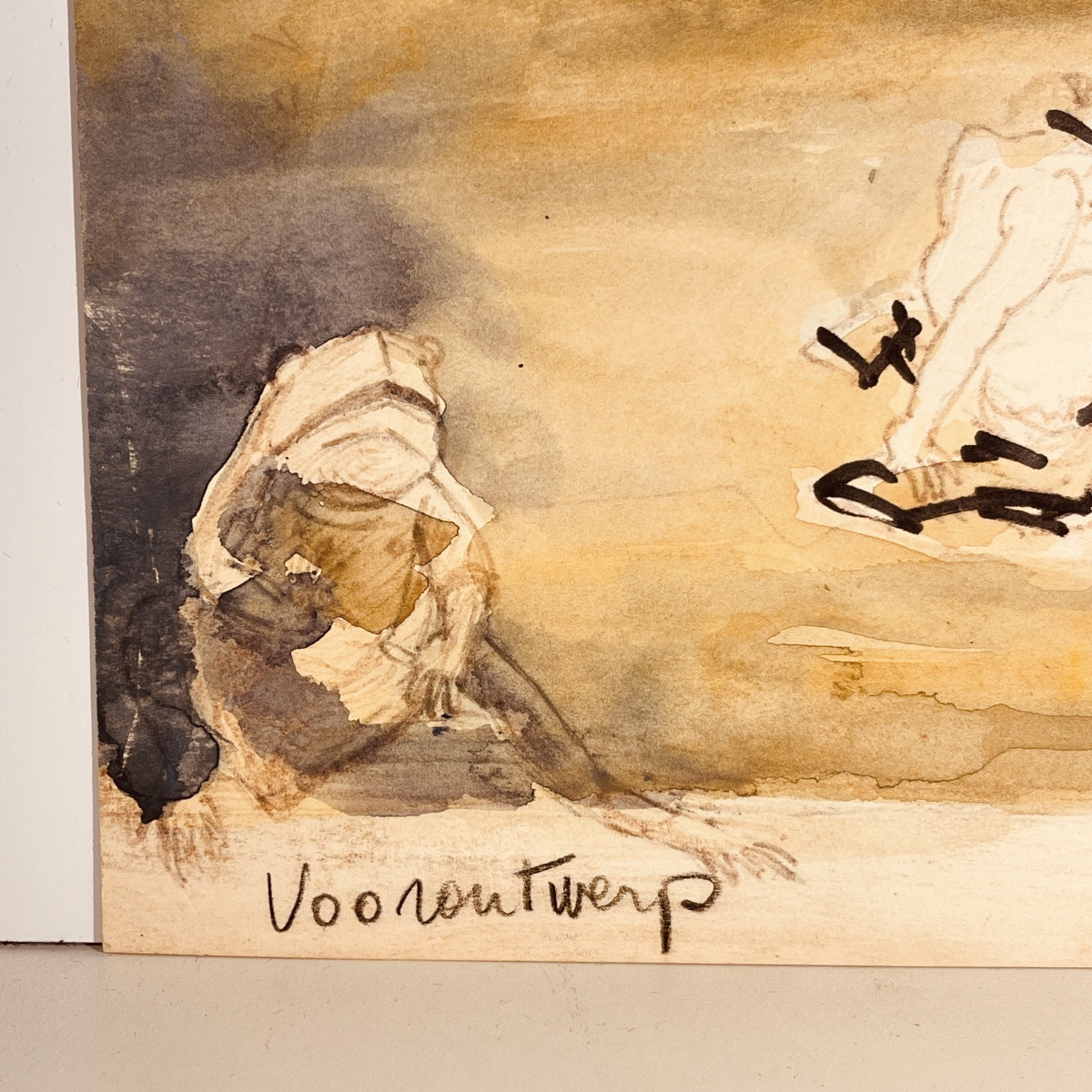 Jan Burssens, Abstract Painting, Mixed Media On Cardboard, Mid-20th Century-photo-1