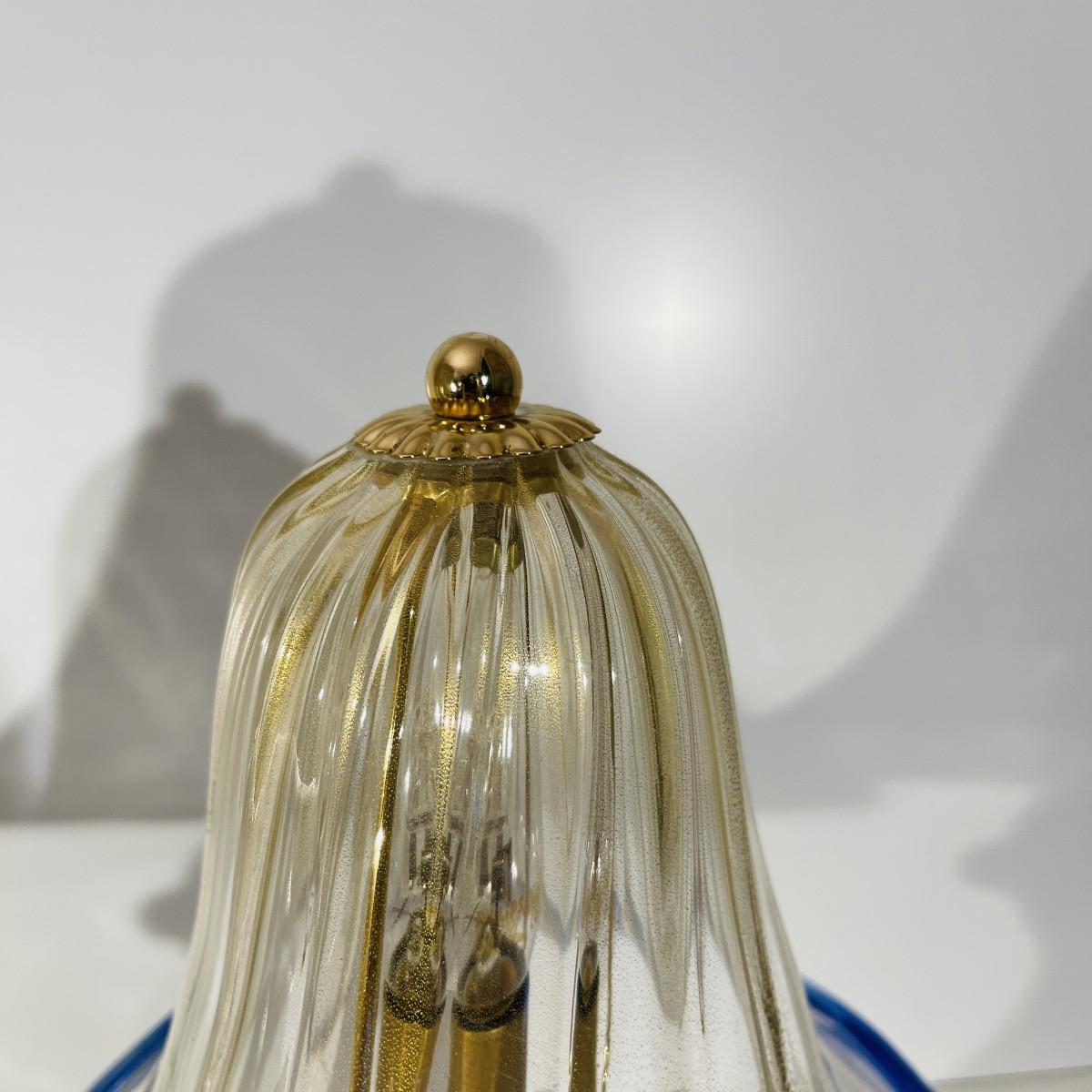 Barovier & Toso In Murano, Pair Of Hollywood Regency 'mushroom' Lamps, Gold Glitter Glass, -photo-4