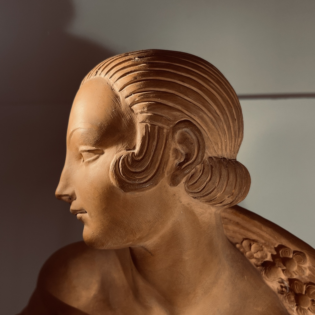 Joe Descomps Cormier 'femme Nue Agenouillée Au Drapé" Sculpture Art Déco En Terre Cuite, 1910-photo-2