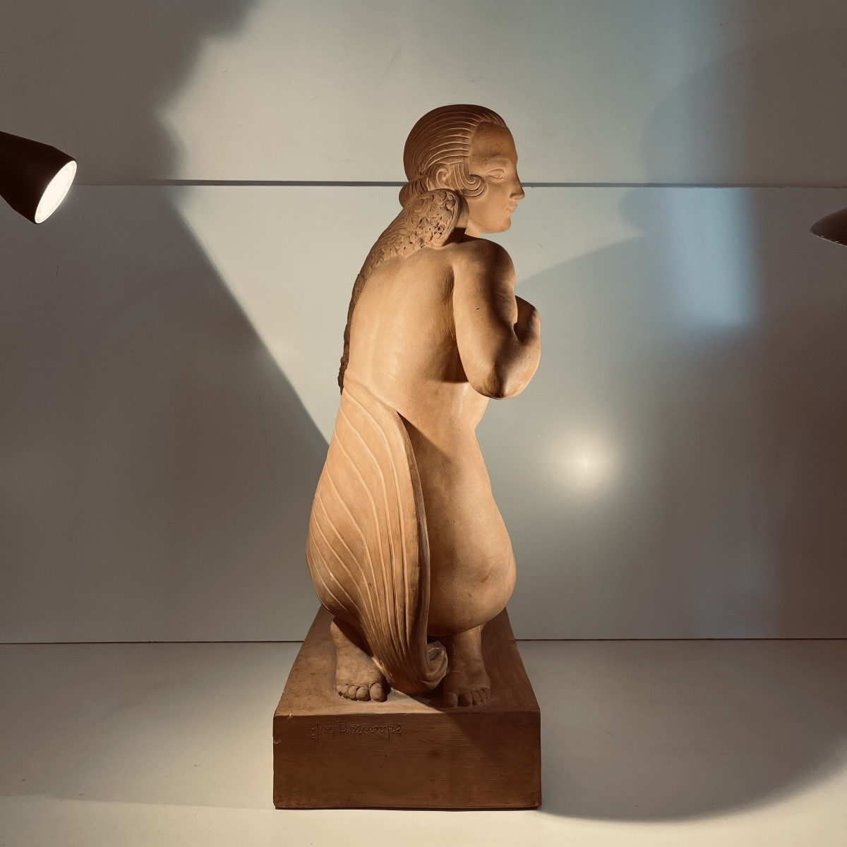 Joe Descomps Cormier 'femme Nue Agenouillée Au Drapé" Sculpture Art Déco En Terre Cuite, 1910-photo-5