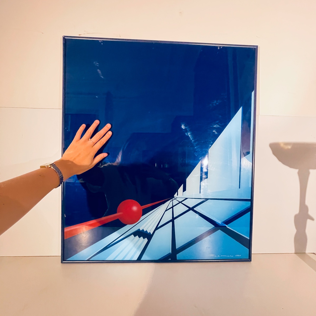 Patrice Placeman ''boule Rouge" Peinture églomisé Huile Sous Plexiglass, 1996-photo-2