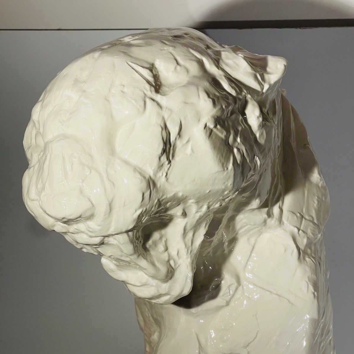 Patrick Villas / Royal Boch 'panther Bust' Art Deco Style, White Ceramic Sculpture-photo-3