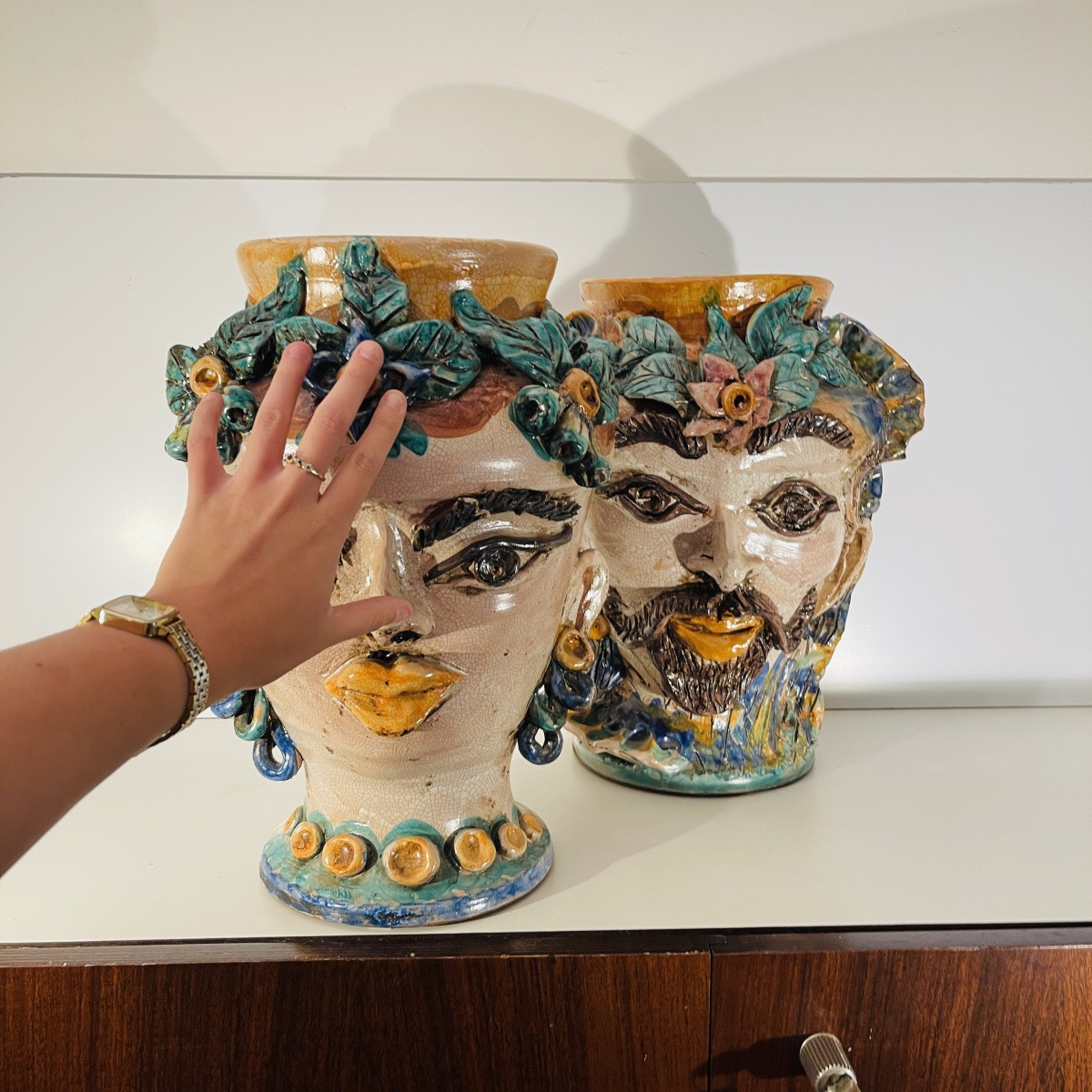 Caltagirone Sicilia "moor's Head" Ceramic (clay) Planters Vases, Italy Mid 20th Century -photo-2