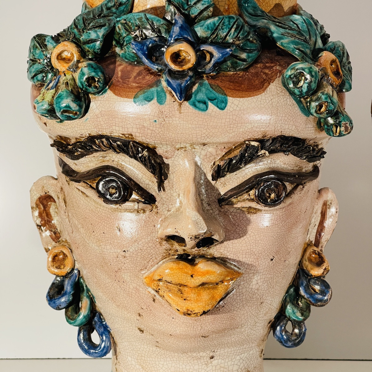Caltagirone Sicilia "moor's Head" Ceramic (clay) Planters Vases, Italy Mid 20th Century -photo-3