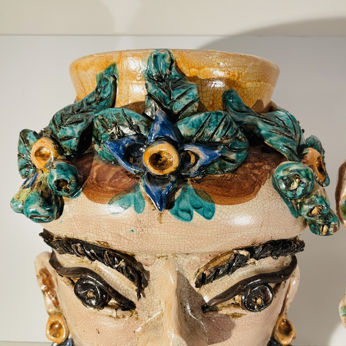 Caltagirone Sicilia "moor's Head" Ceramic (clay) Planters Vases, Italy Mid 20th Century -photo-1