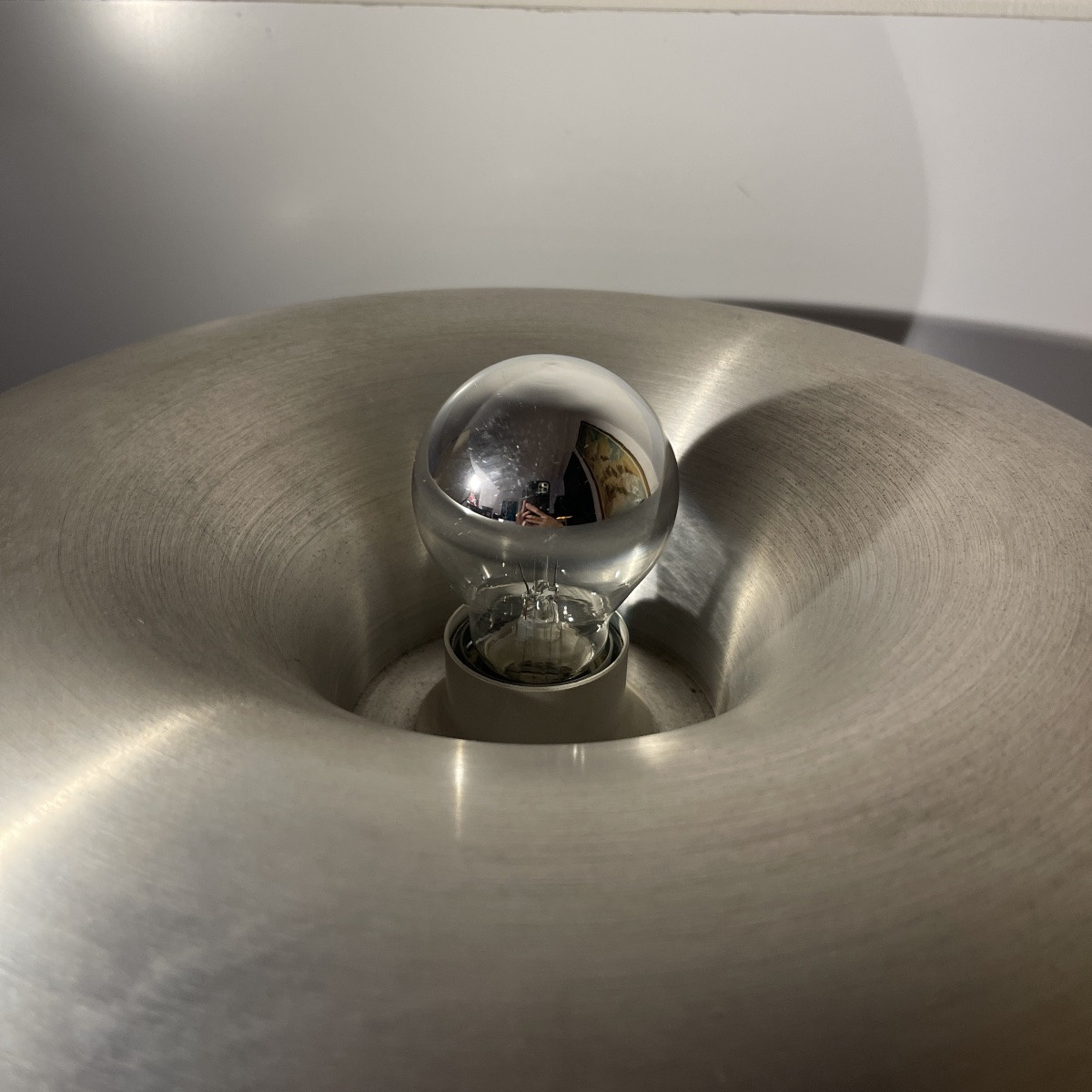 Walter Donner (attr) Pour Doria, Lampe 'donut' Aluminium Brossé, Design Space Age, Ca 1960-photo-3