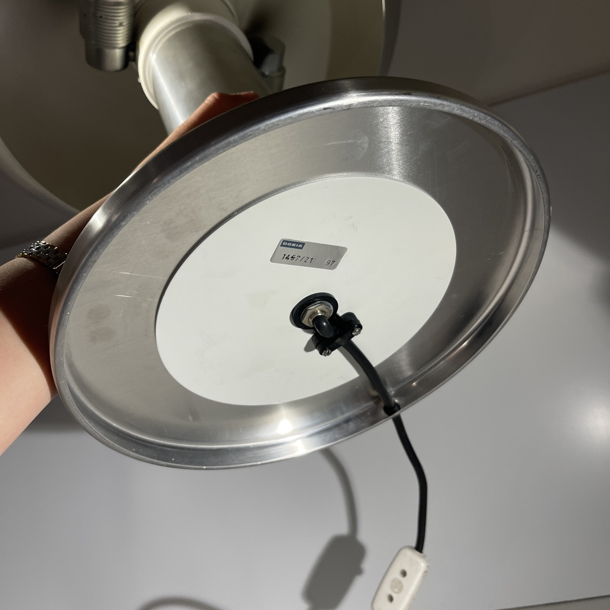 Walter Donner (attr) Pour Doria, Lampe 'donut' Aluminium Brossé, Design Space Age, Ca 1960-photo-2