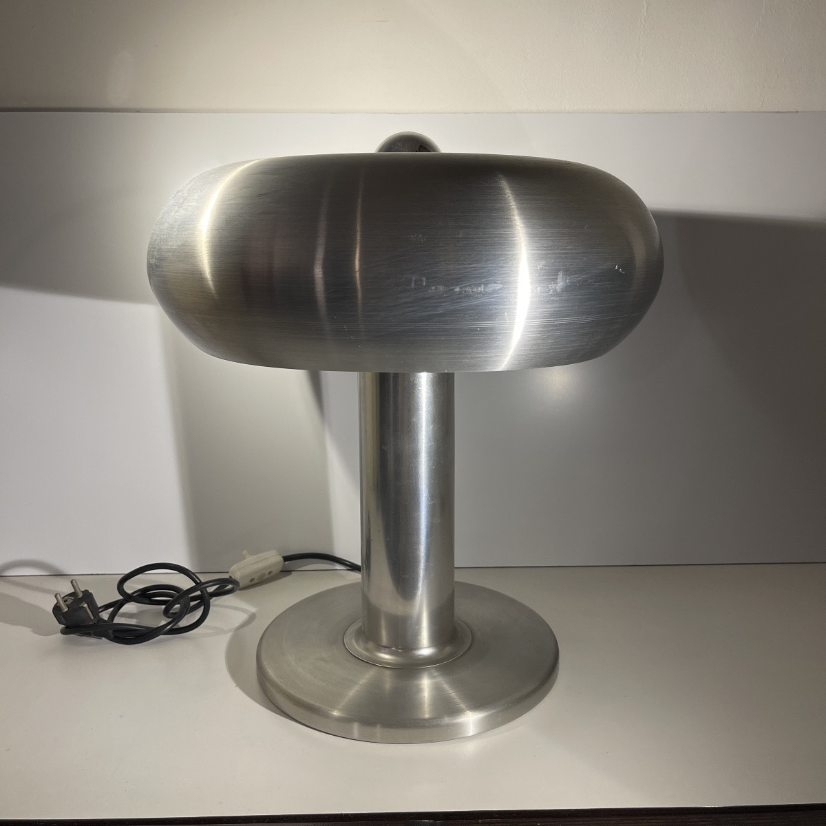 Walter Donner (attr) Pour Doria, Lampe 'donut' Aluminium Brossé, Design Space Age, Ca 1960-photo-5