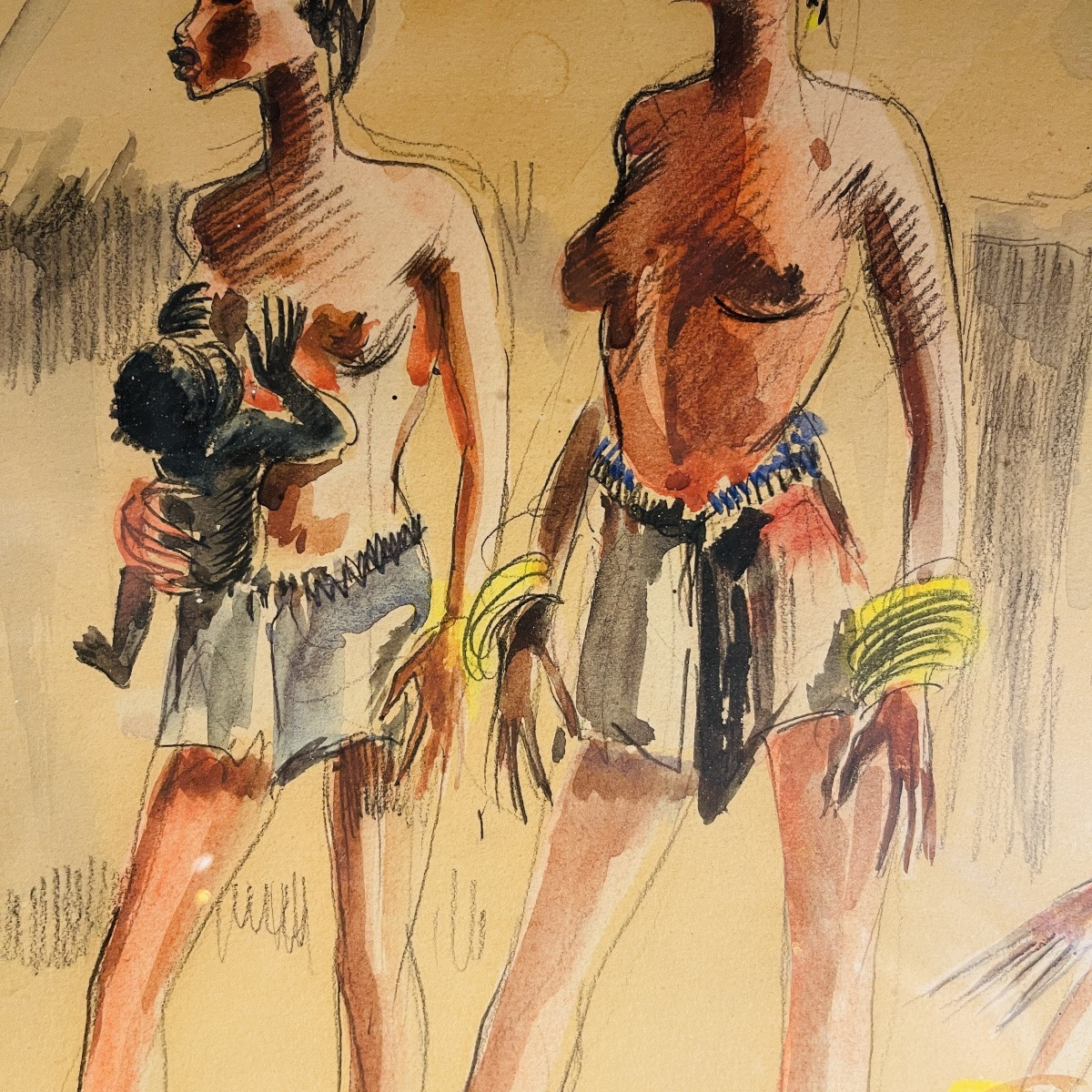 Paul Daxhelet "african Dancers, First-time Mothers, Ecuador" Africanist Painting, Circa 1950-photo-4