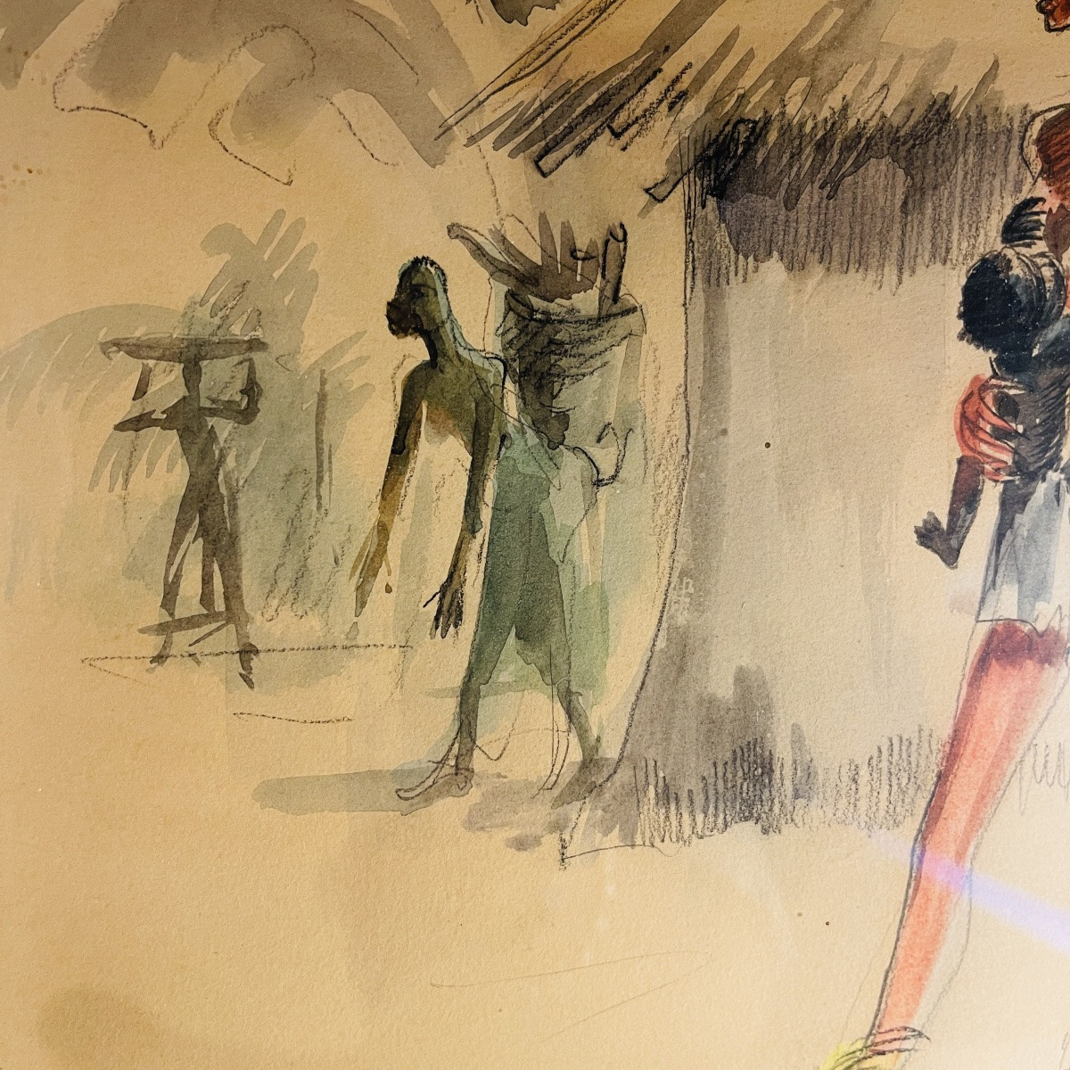 Paul Daxhelet "african Dancers, First-time Mothers, Ecuador" Africanist Painting, Circa 1950-photo-2