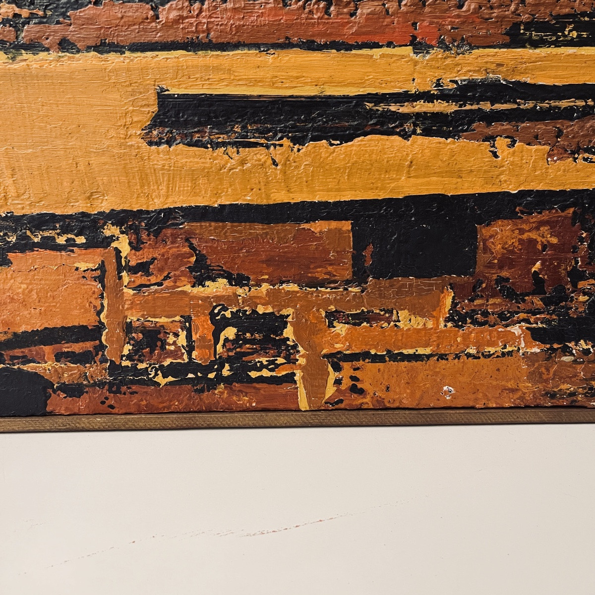 Serge Detriaux, Orange And Black Abstract Painting, Oil On Panel, 1998-photo-3