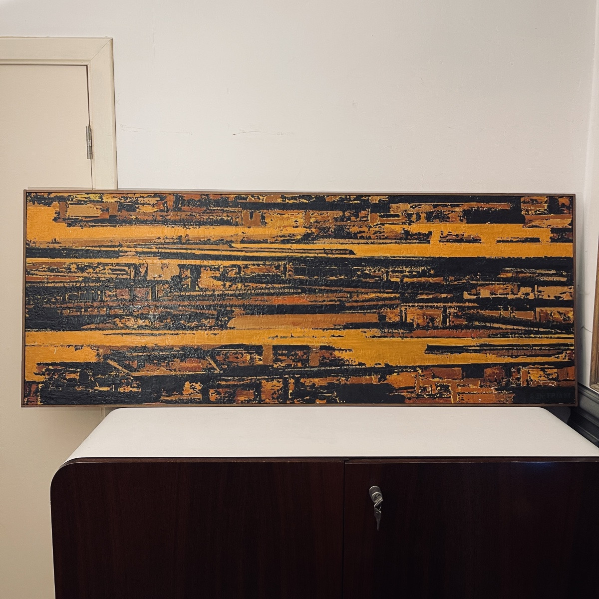 Serge Detriaux, Orange And Black Abstract Painting, Oil On Panel, 1998-photo-6
