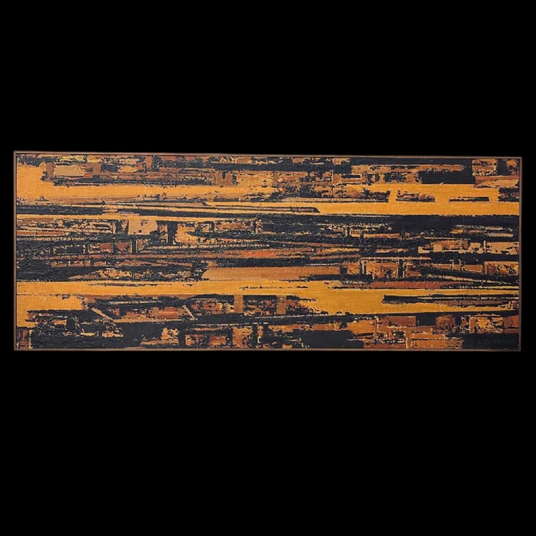 Serge Detriaux, Orange And Black Abstract Painting, Oil On Panel, 1998