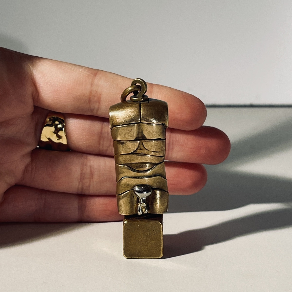 Miguel Berrocal "Micro David" bijou pendentif / sculpture démontable, bronze / argent, ca 1970-photo-2