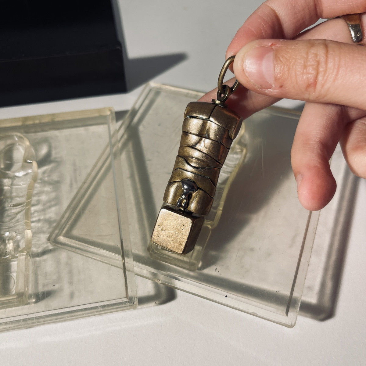 Miguel Berrocal "Micro David" bijou pendentif / sculpture démontable, bronze / argent, ca 1970-photo-7