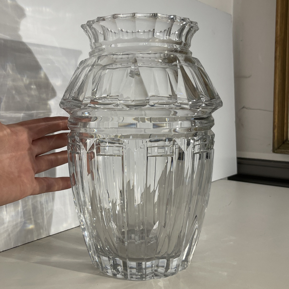 Joseph Simon For Val Saint Lambert, Art Deco Vase In Colorless Cut Crystal, Ca 1925-photo-3
