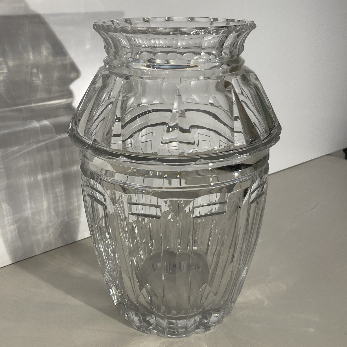Joseph Simon For Val Saint Lambert, Art Deco Vase In Colorless Cut Crystal, Ca 1925-photo-6