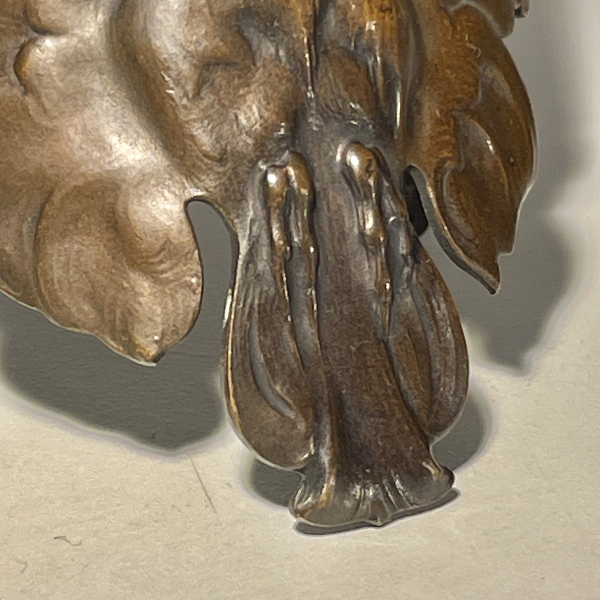 Bracelet Art Nouveau "Chouette aux ailes déployées" bronze patine cuivre, fin XIXe s-photo-4