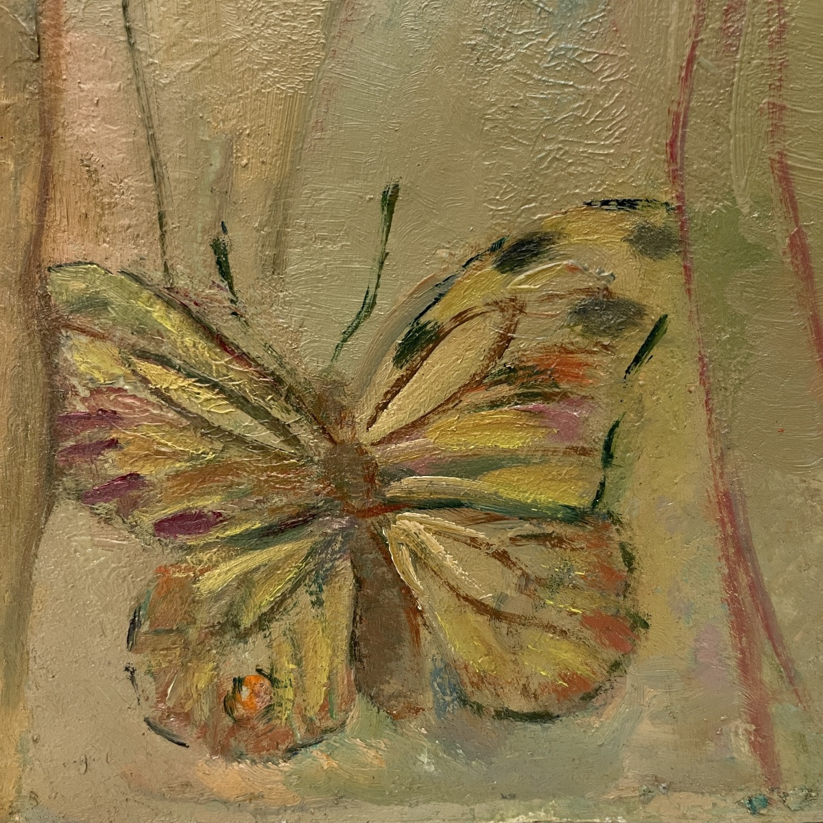 Flory Roland, Painting - Butterflies - 3 Women's Faces, Oil Painting On Panel, Ca. 1975-photo-2
