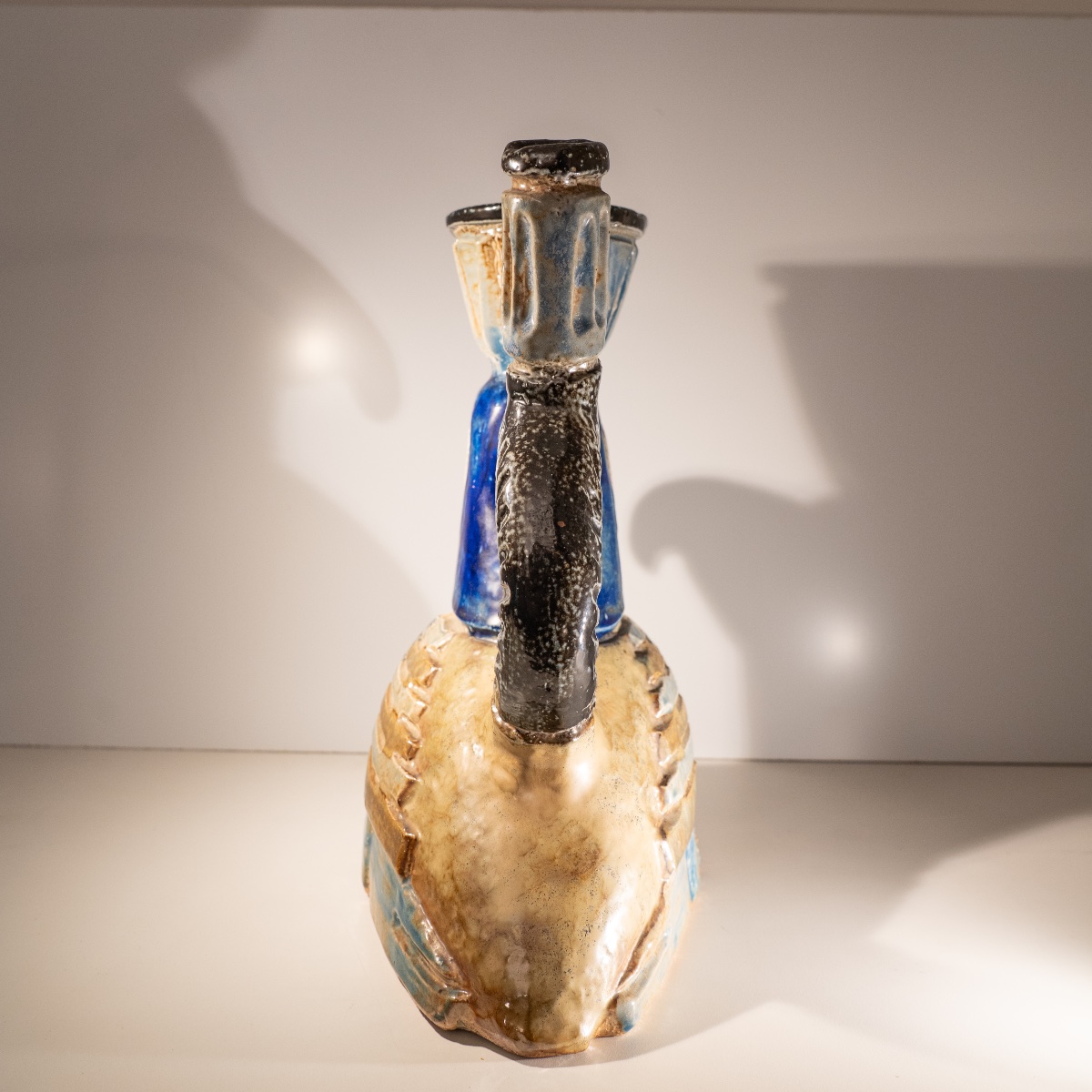Jules Guérin, vase sculpture céramique zoomorphe "oiseau inca / aztèque" grès de Bouffioulx 50'-photo-6