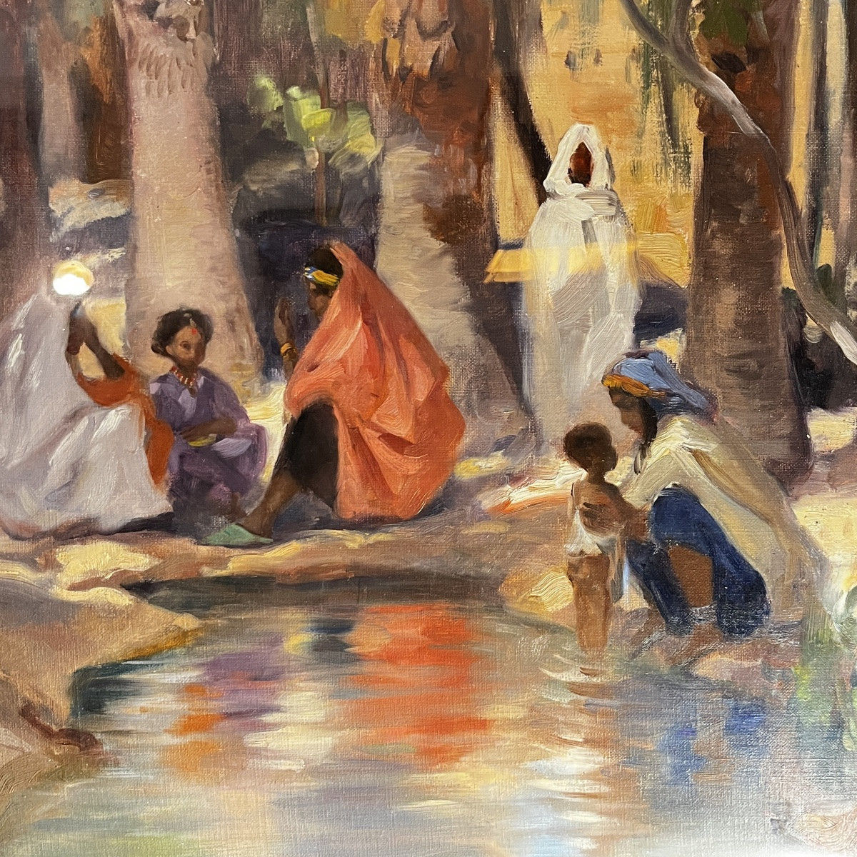 Charles Ernest Smets "oasis Of Tinghir Morocco" Orientalist Impressionist Painting, 1940-photo-3