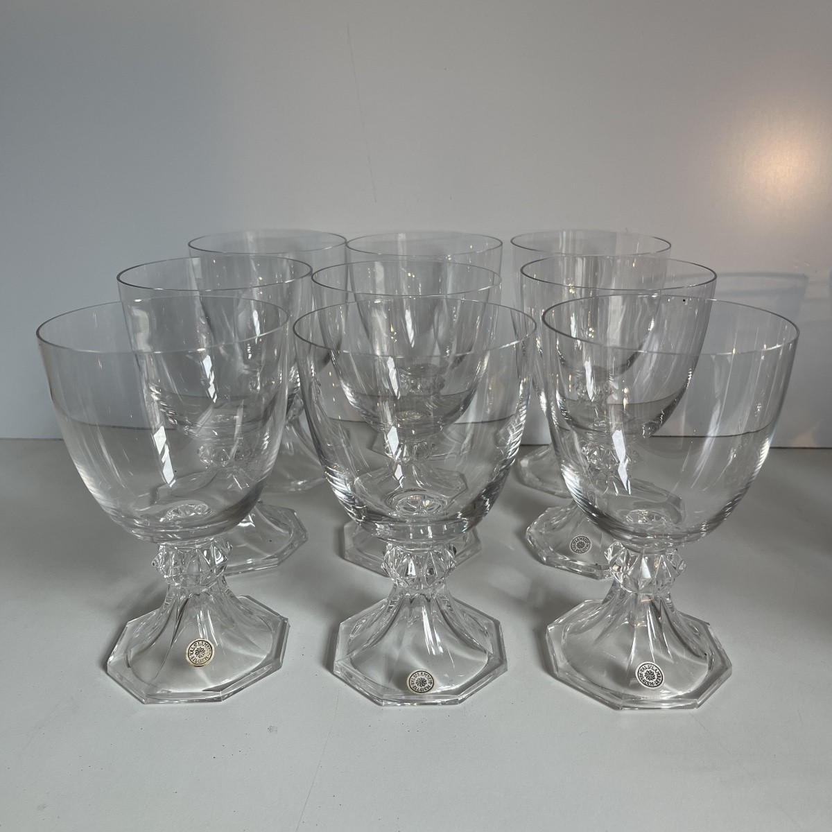 Val Saint Lambert "yale" Crystal Service: 12 Champagne Glasses - 9 Red Wine Glasses - 6 White Wine Glasses-photo-4
