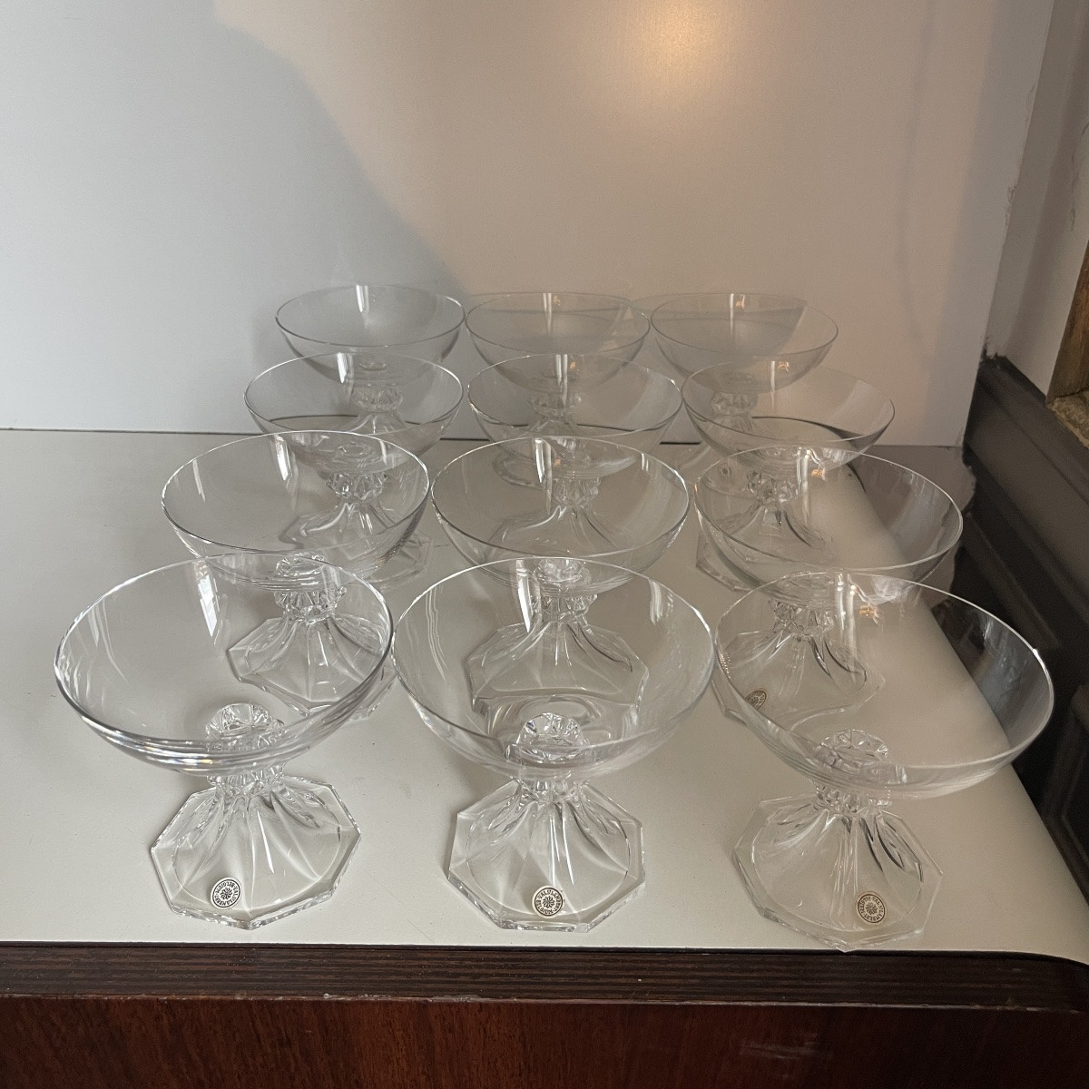 Val Saint Lambert "yale" Crystal Service: 12 Champagne Glasses - 9 Red Wine Glasses - 6 White Wine Glasses-photo-4