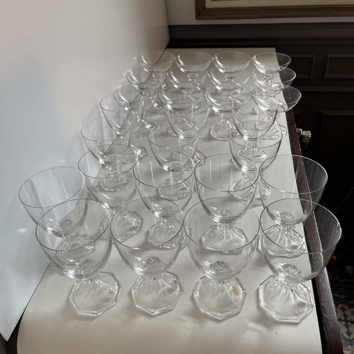 Val Saint Lambert "yale" Crystal Service: 12 Champagne Glasses - 9 Red Wine Glasses - 6 White Wine Glasses-photo-6