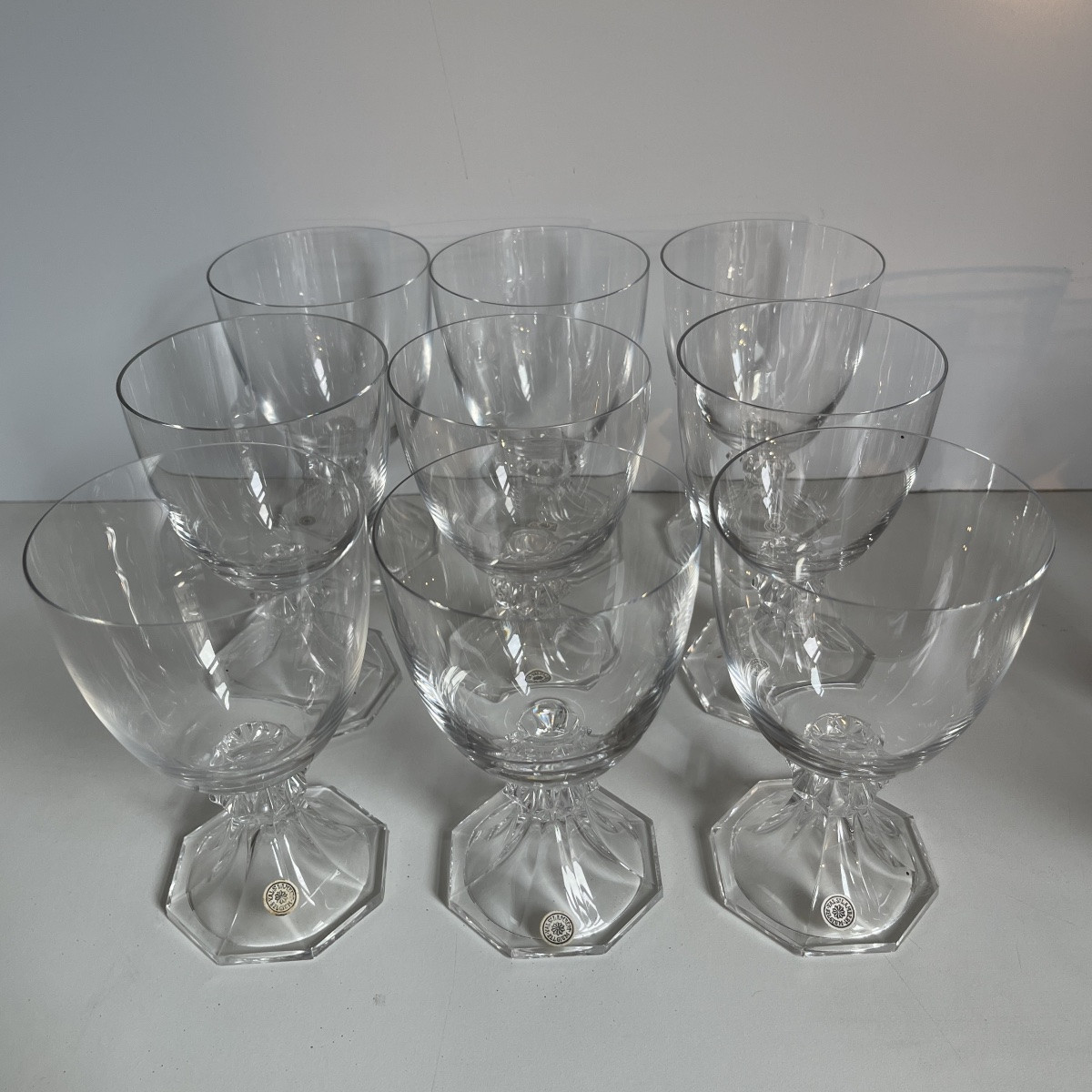 Val Saint Lambert "yale" Crystal Service: 12 Champagne Glasses - 9 Red Wine Glasses - 6 White Wine Glasses-photo-8