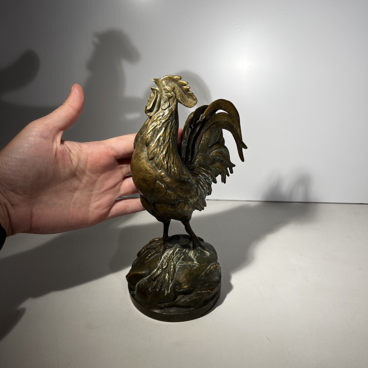 AUGUSTE NICOLAS CAIN pour SUSSE FRERES "Le réveil" sculpture bronze coq français, XIXe s-photo-2