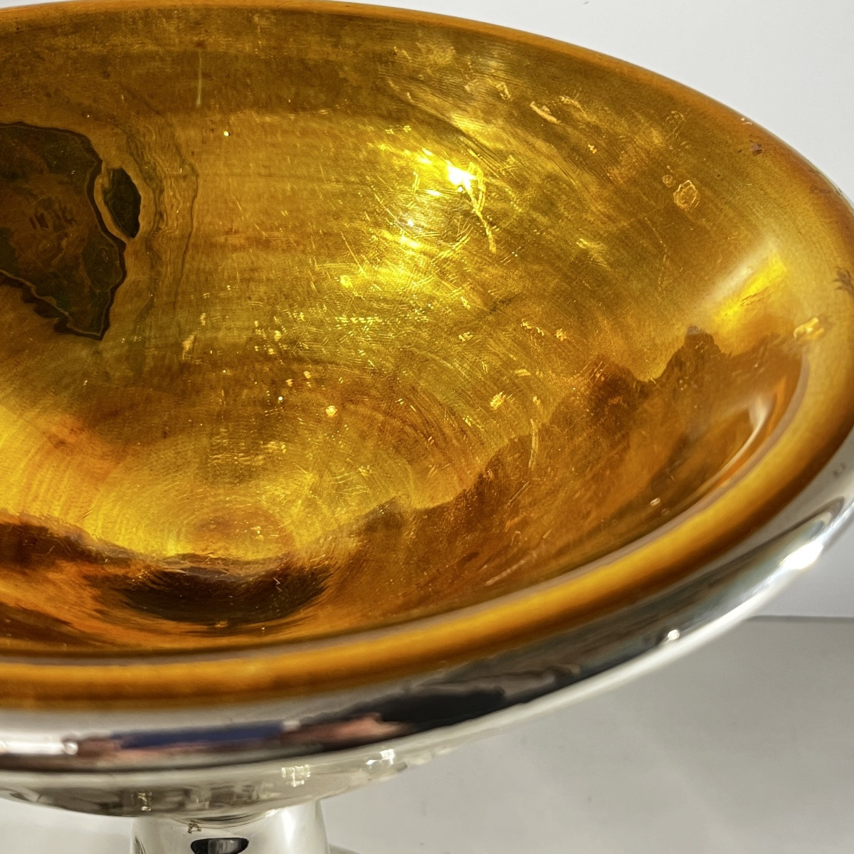 Coupe en verre mercurisé & doré dit "sulfure" soufflé, décor floral gravé à l'acide, fin XIXe-photo-4