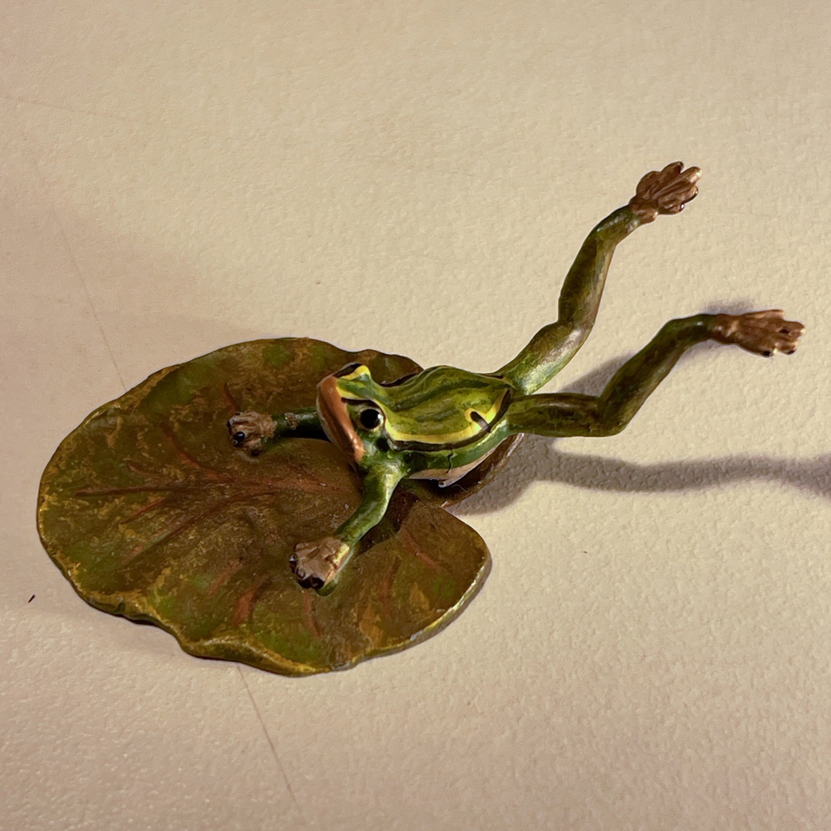 Franz Bergmann "Grenouille plongeante au nénuphar" sculpture bronze de Vienne polychrome, 1900-photo-5