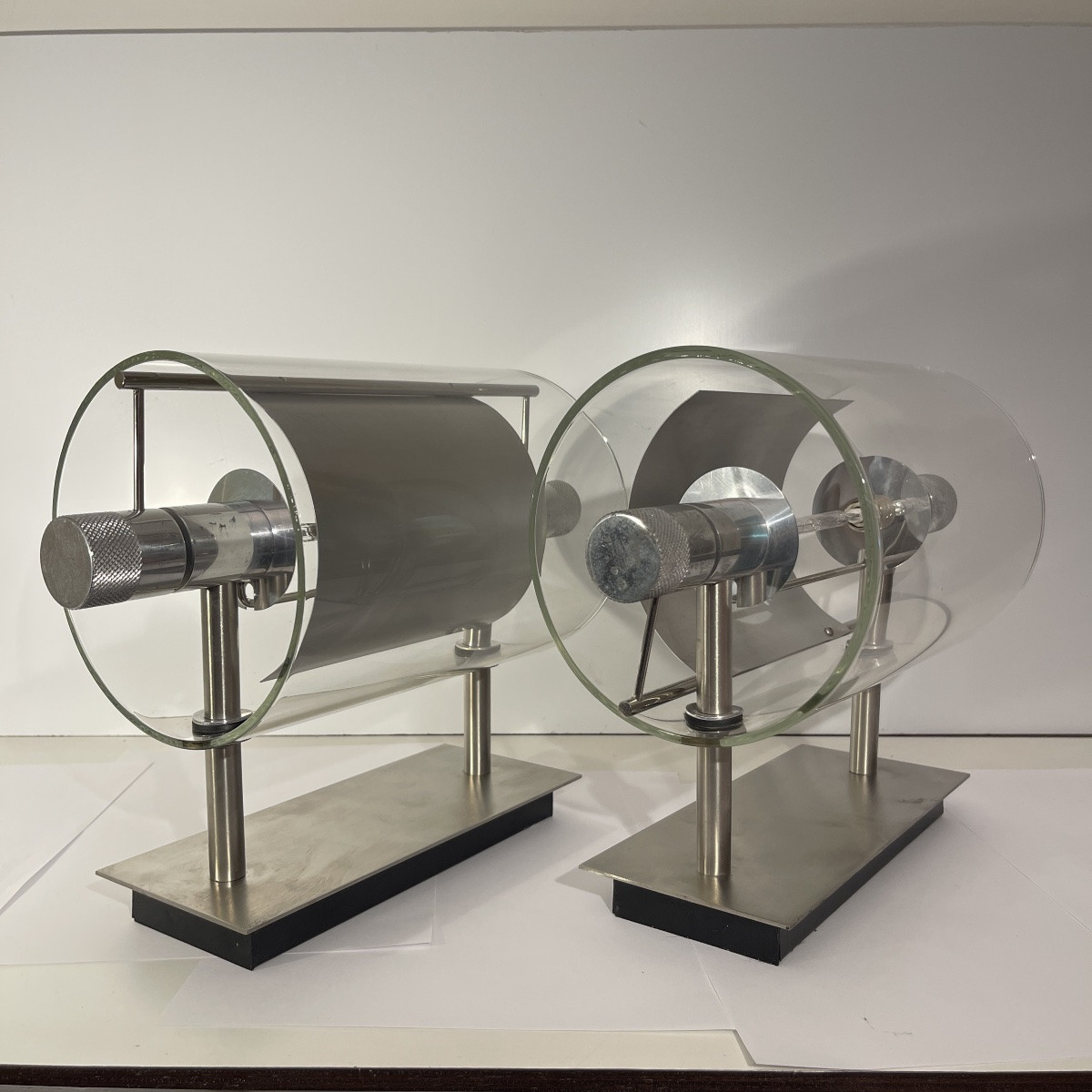Pierre Lallemand / Moonlight "cyclops" Pair Of Modernist Wall Lights, 1992-photo-3
