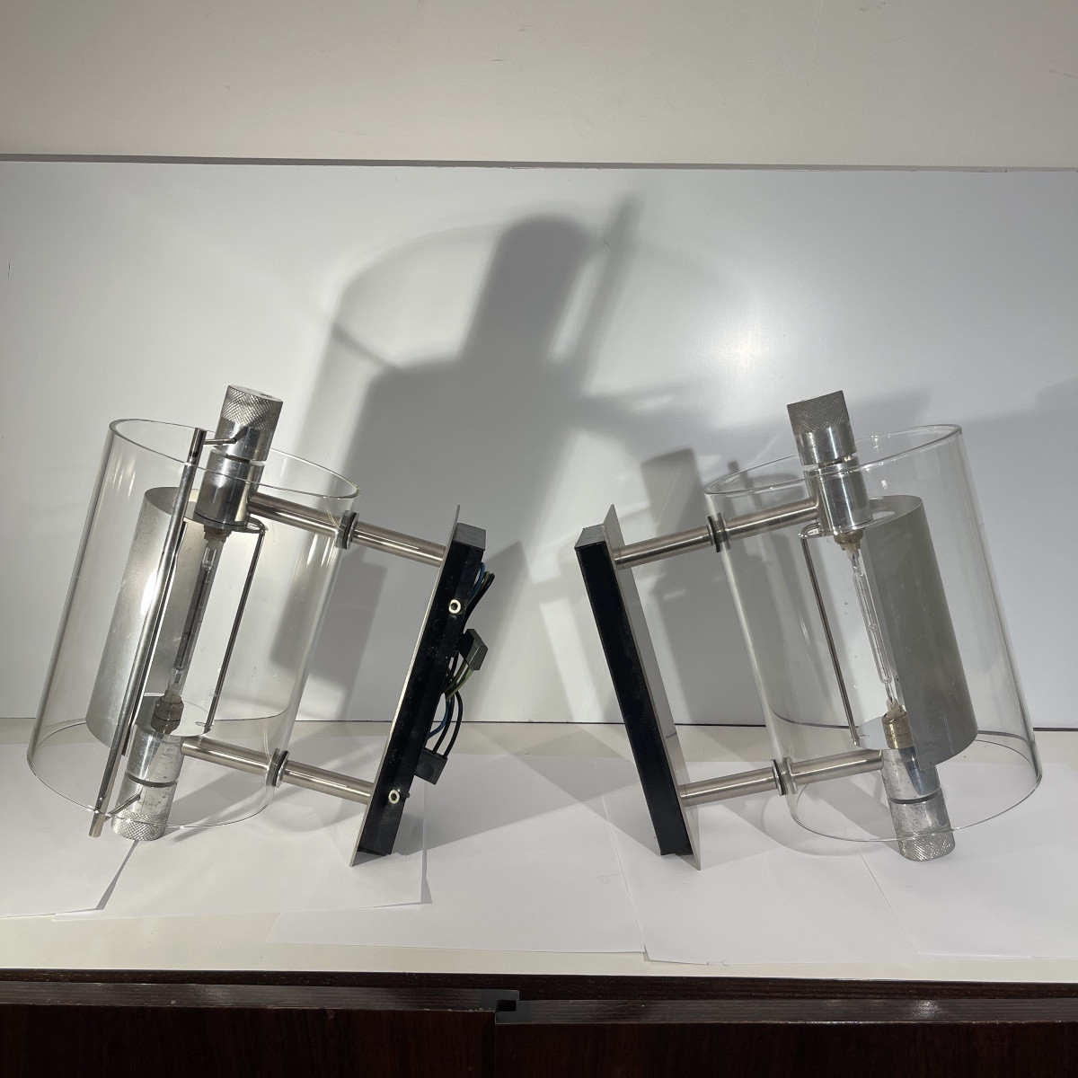 Pierre Lallemand / Moonlight "cyclops" Pair Of Modernist Wall Lights, 1992-photo-5