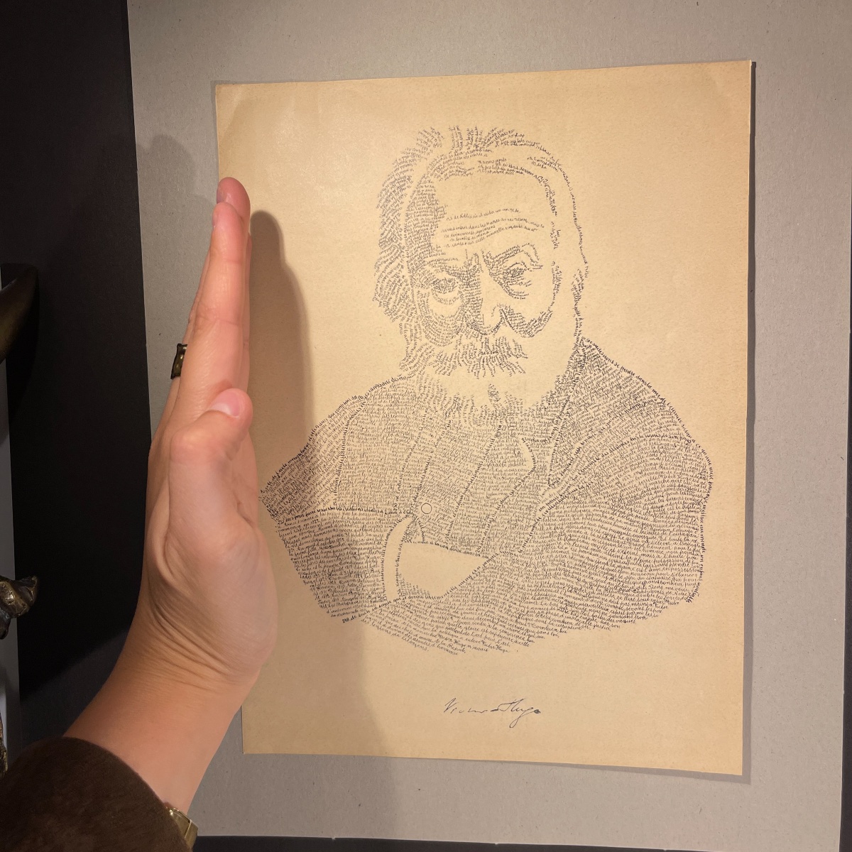 ANONYME "Victor Hugo" portrait en calligramme d'après M. Gaillard, lithographie sur papier-photo-2
