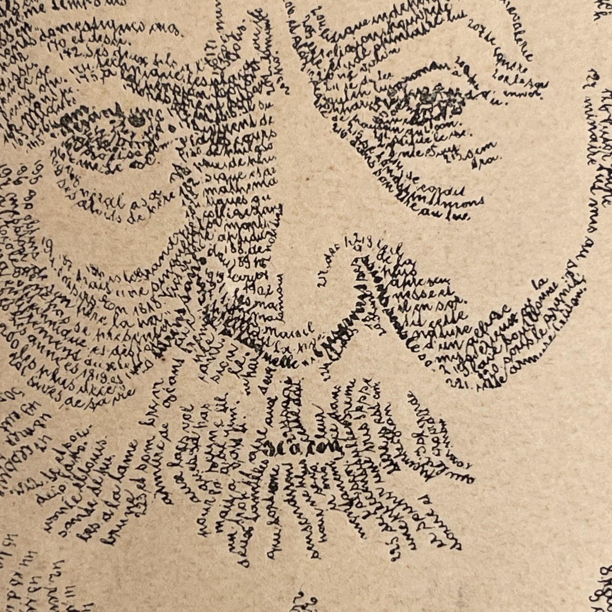 ANONYME "Victor Hugo" portrait en calligramme d'après M. Gaillard, lithographie sur papier-photo-3