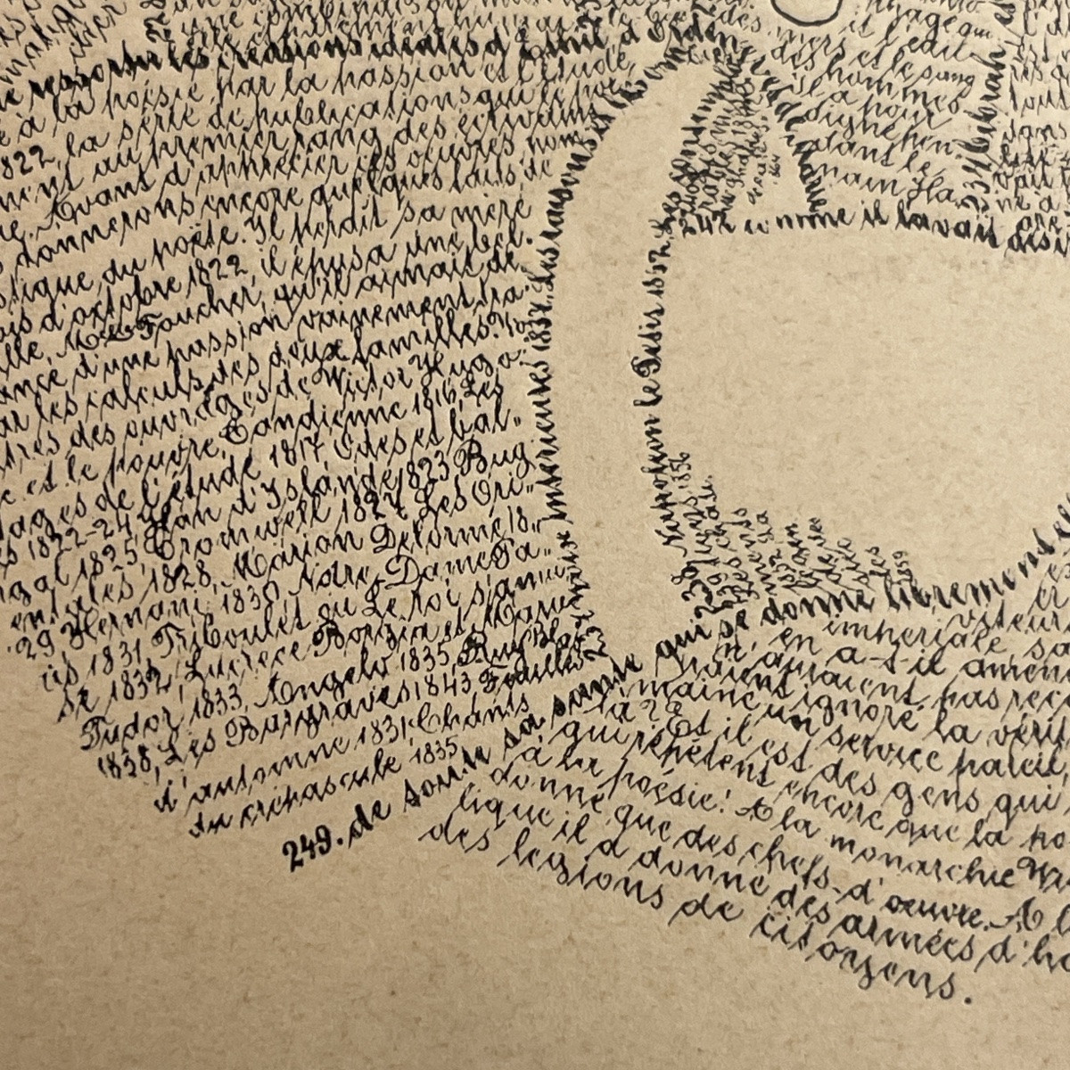 ANONYME "Victor Hugo" portrait en calligramme d'après M. Gaillard, lithographie sur papier-photo-3