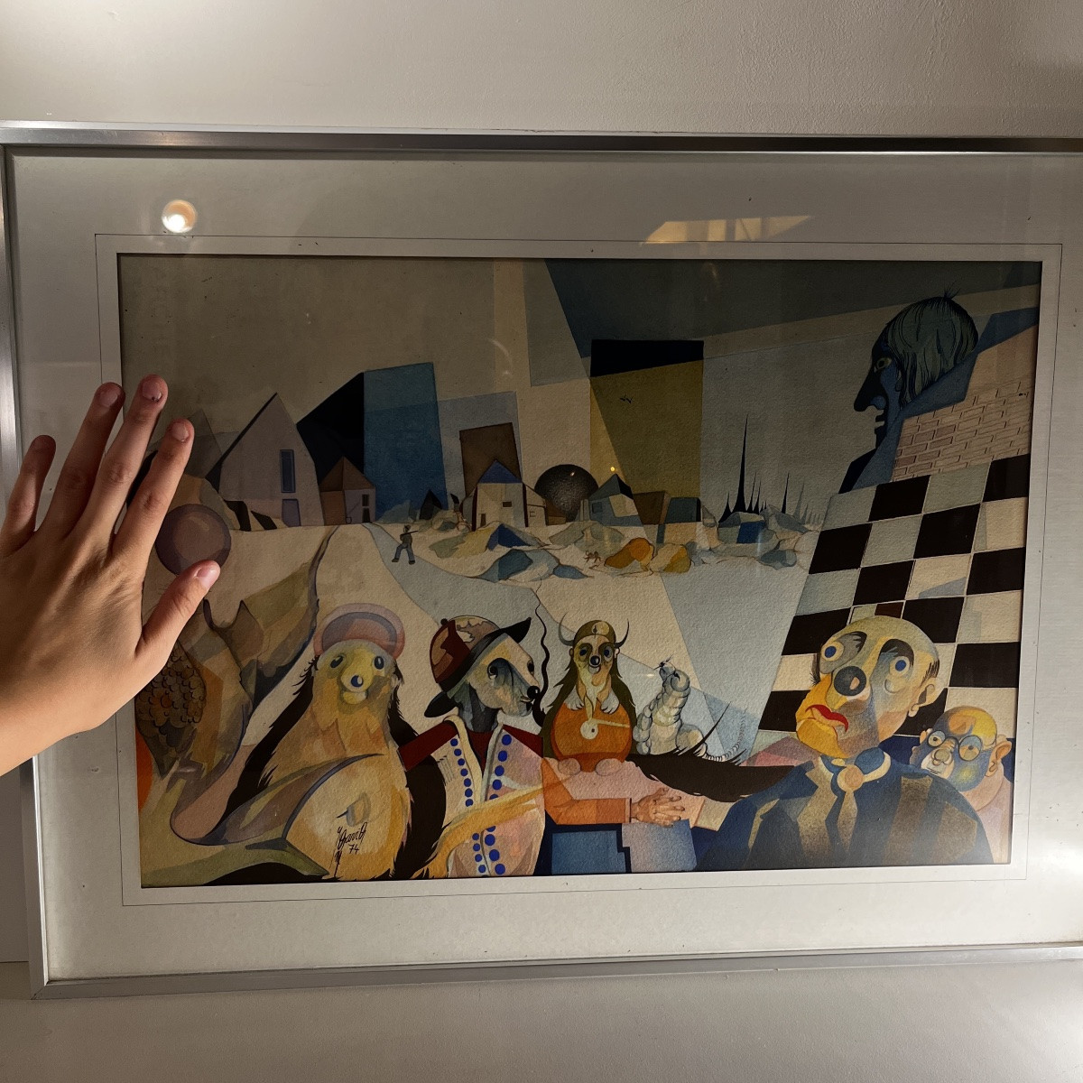 Tableau cubo-surréaliste, technique mixte sur papier, signé et daté David 1974-photo-2