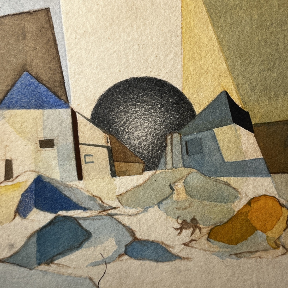 Tableau cubo-surréaliste, technique mixte sur papier, signé et daté David 1974-photo-4