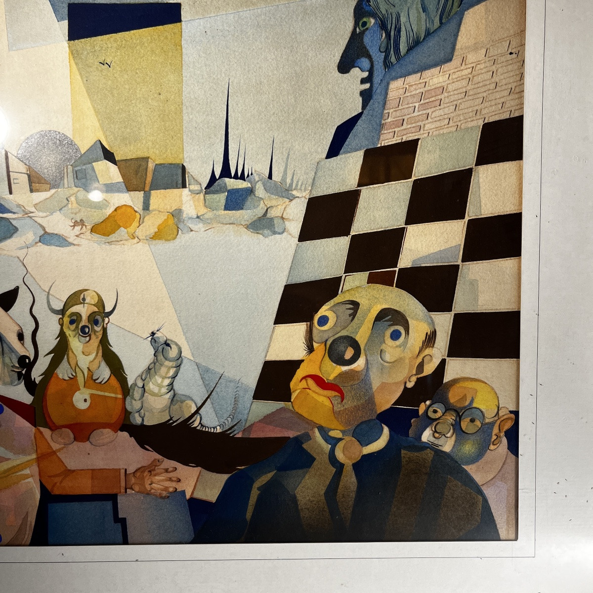 Tableau cubo-surréaliste, technique mixte sur papier, signé et daté David 1974-photo-5