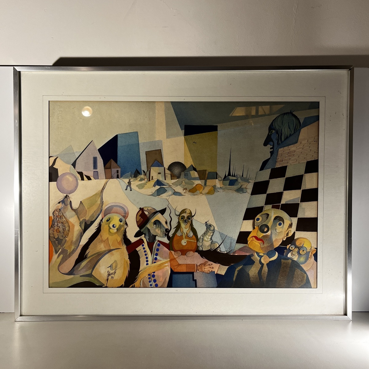 Tableau cubo-surréaliste, technique mixte sur papier, signé et daté David 1974-photo-7