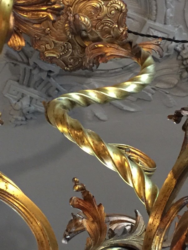 Lustre Napoléon III en bronze, style Louis XV torsade rocaille baroque, 1890.-photo-5