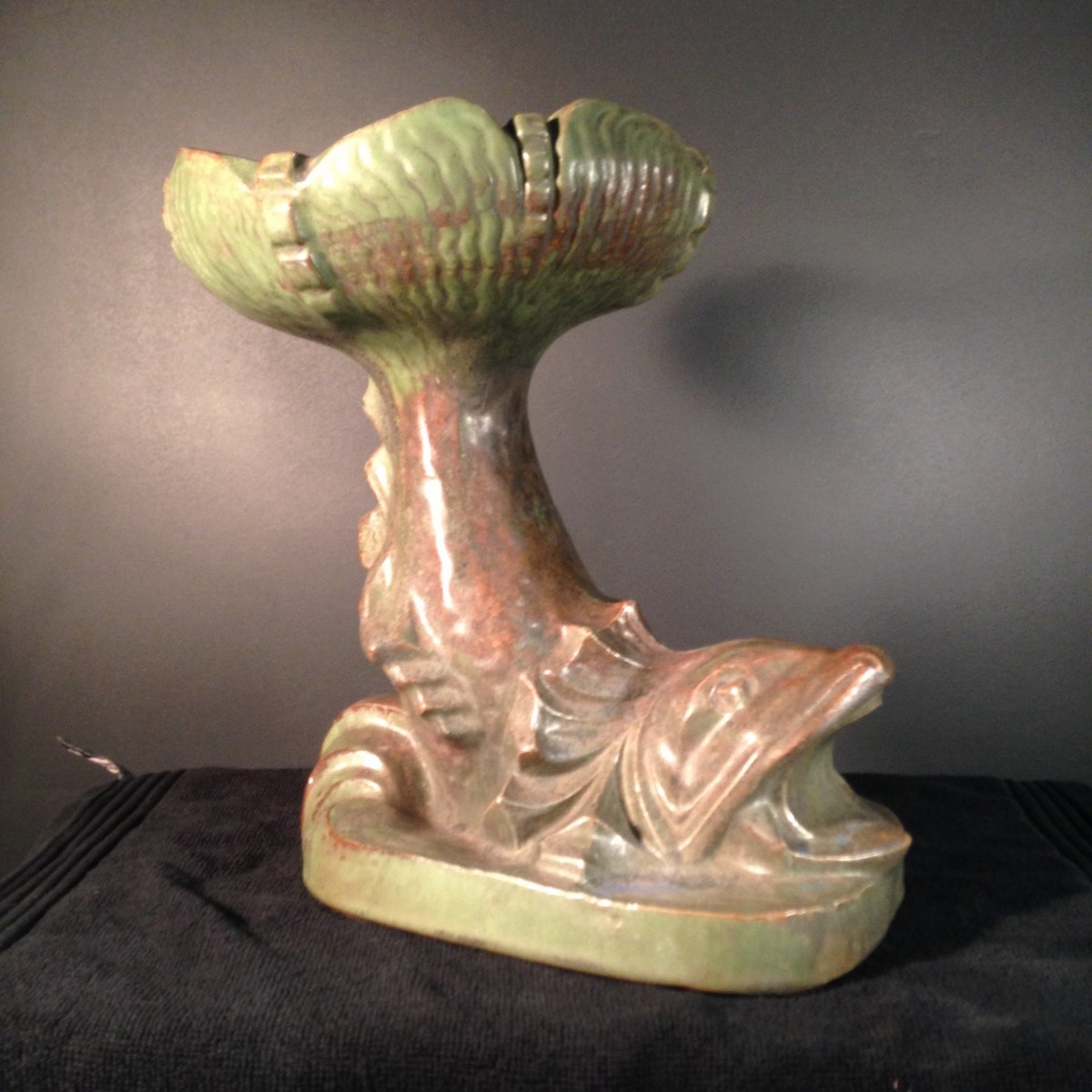Roger Guérin, coupe à fruits au poisson Art Déco, grès de Bouffioulx 1925-photo-3