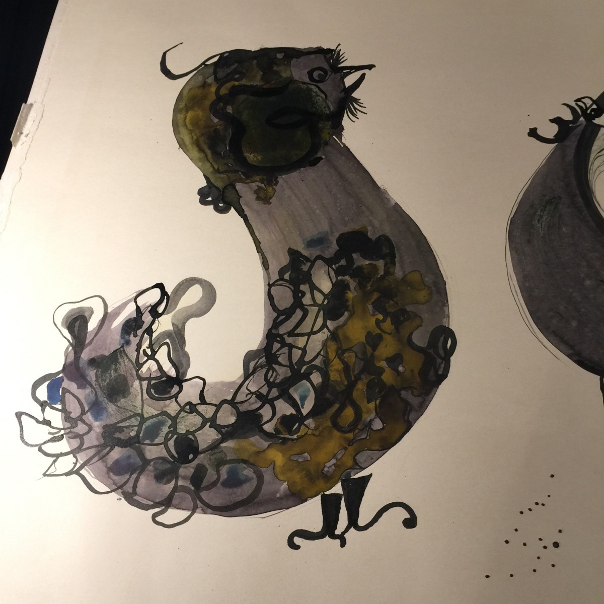 Anne Body "the Great Fight", Mixed Media Painting On Paper, Abstract Surrealist,-photo-3
