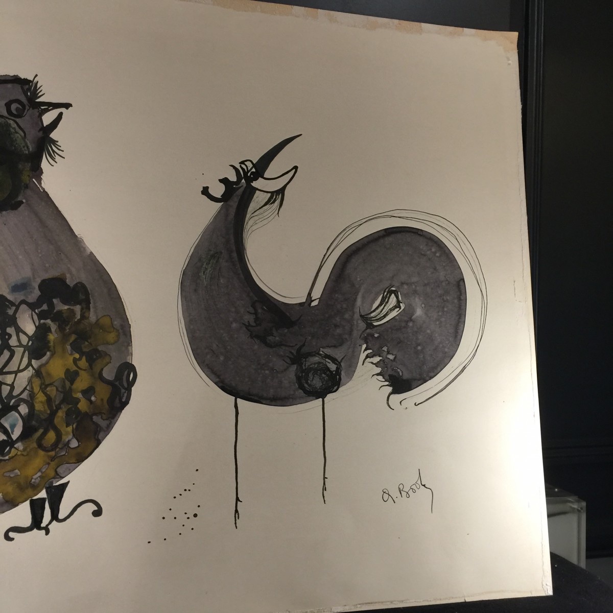 Anne Body "the Great Fight", Mixed Media Painting On Paper, Abstract Surrealist,-photo-3