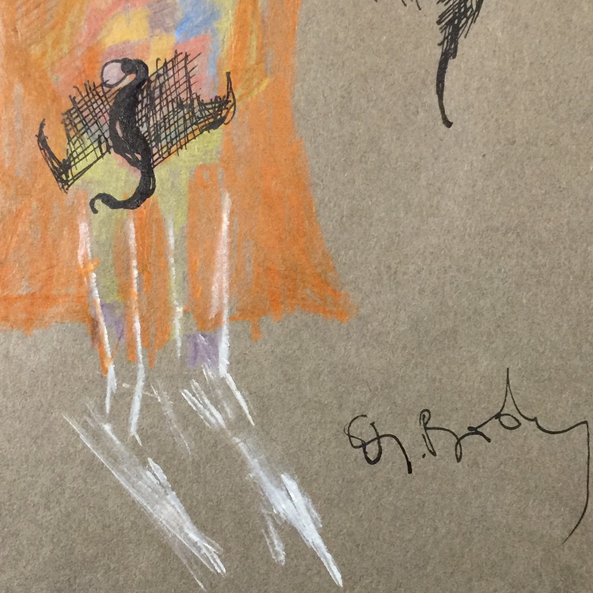 Anne Body " Parce queue "huile sur papier, technique mixte sur papier, 1970-photo-3