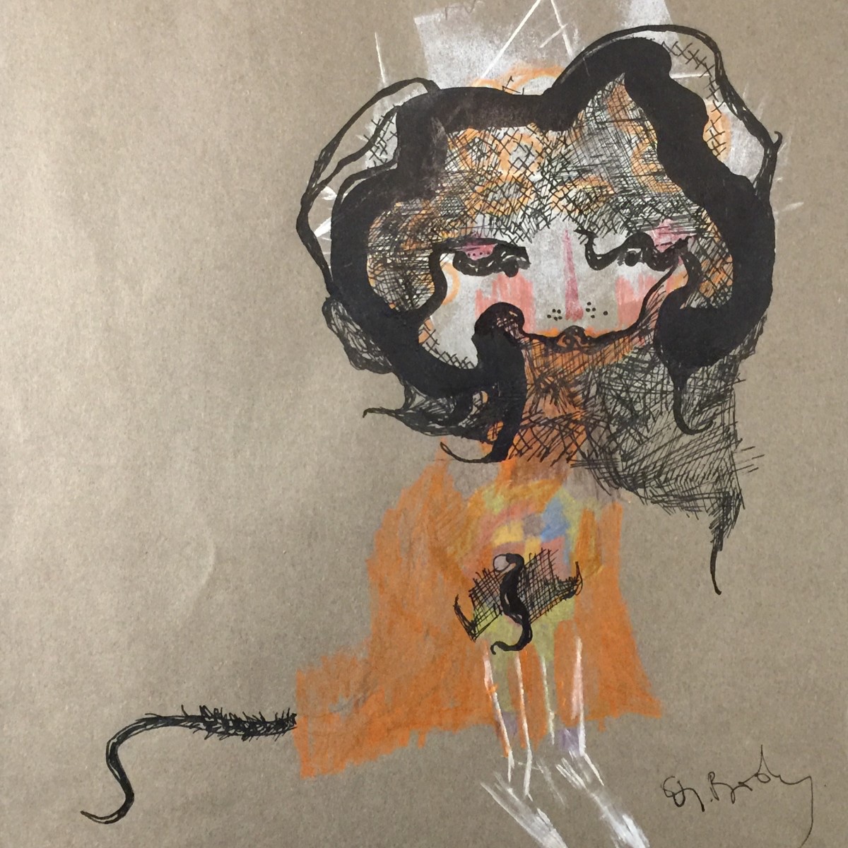 Anne Body " Parce queue "huile sur papier, technique mixte sur papier, 1970-photo-3