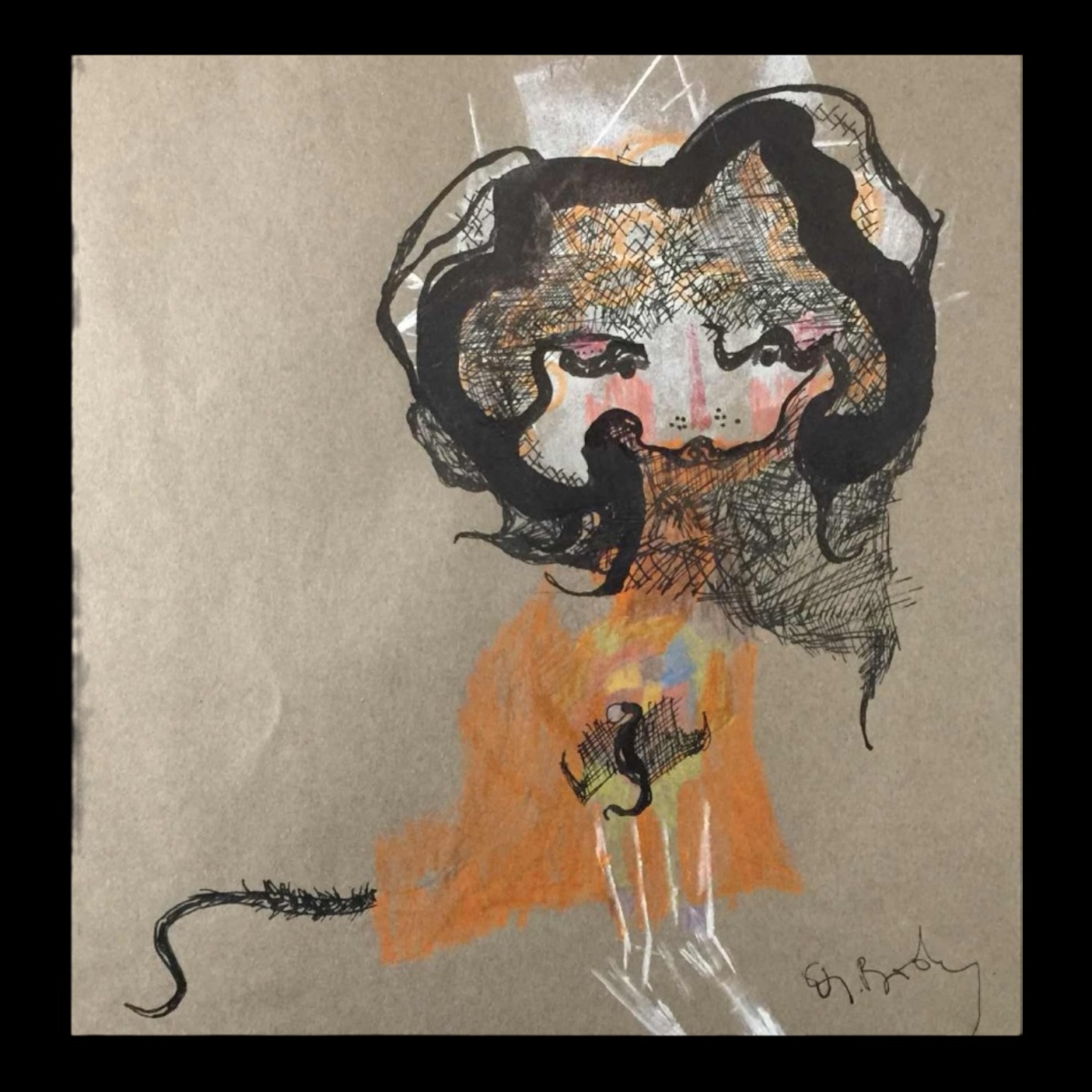 Anne Body " Parce queue "huile sur papier, technique mixte sur papier, 1970
