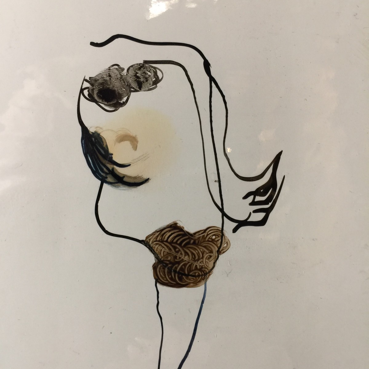 Anne Body " Pour Madame ce sera une méduse... " Peinture en technique mixte sur papier, 1970-photo-2